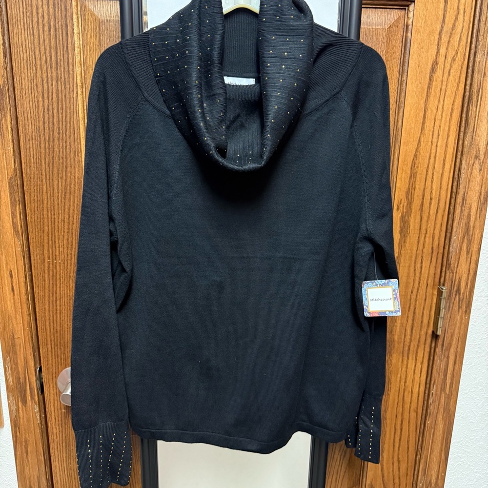 Black Cowl Neck Long Sleeve Sweater Stitchcount